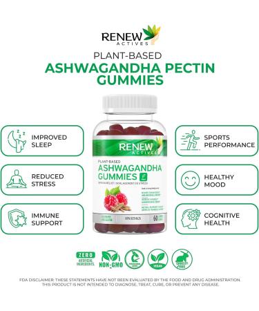 Renew Actives Ashwagandha 100MG per 4 Gummies Memory Focus & Energy Boost Traditionally Used as a Rejuvenative Tonic Vegan Herbal Adaptogen Made in Canada 60 Gummies - Buy Online on GoSupps.com