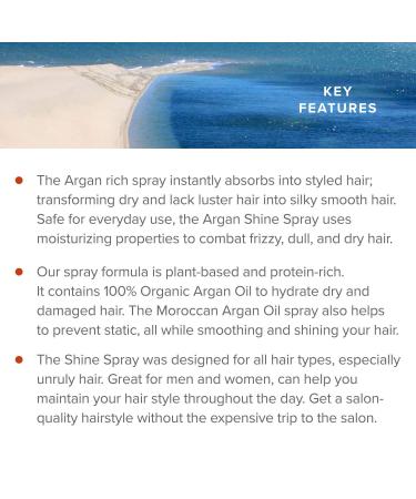 Argan Shine Spray 100 ml / 3.38 fl. oz. Tames Frizz | High Shine finish Sleek look Smooth and Silky Gloss Shine Spray Pure Argan Oil Hair Products. - Buy Online on GoSupps.com