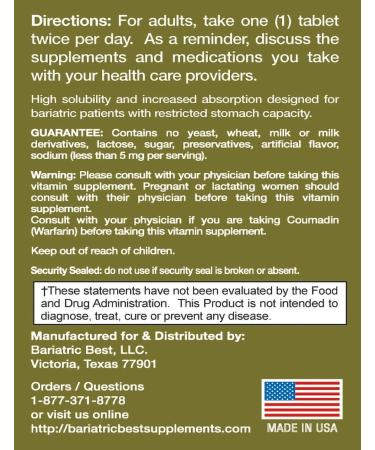 Bariatric High ADEK Multivitamin for Post Duodenal Switch Surgery - Fast Absorption - 180 Tablets - Buy Online on GoSupps.com