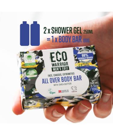 Eco Warrior Men's All Over Body Soap Bar - Vegan & Cruelty-Free with Shea Butter and Essential Oils - 100g - Buy Online on GoSupps.com