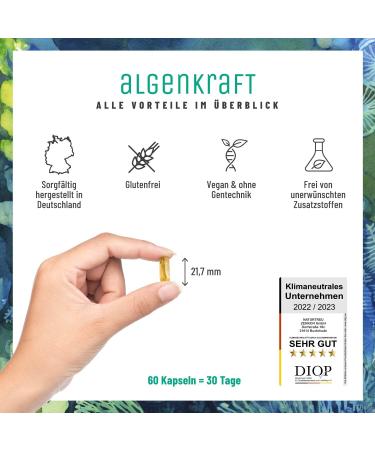 NaturTreu Algaekraft - High-Dose Vegan Omega 3 from Algae Oil | 1000mg DHA & EPA | Sustainable Microalgae | Laboratory Tested - Buy Online on GoSupps.com
