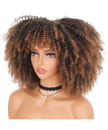 14-Inch Curly Afro Wig with Pony - Brown Ombre Afro Curly Wigs for Black Women | Synthetic Hair Replacement - Buy Online on GoSupps.com