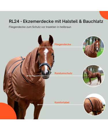 RL24 Eczema Ceiling for Horses | Light Brown | Protective Flying Sheet with Neck & Abdomen | Fine-Meshed Double Closure & Leg Cords | 115cm - Buy Online on GoSupps.com