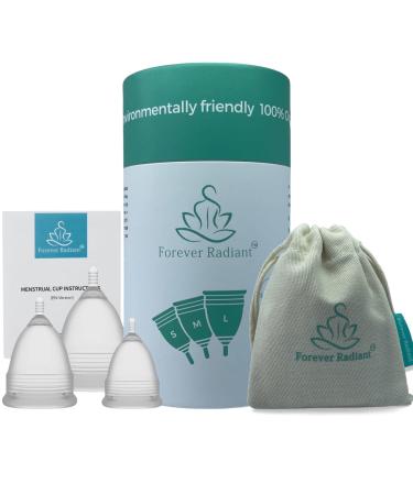 Menstrual Cups Medical Grade Silicone Menstruation Cup Reusable Storing Period Cup Comfortable & Flexible Tampon & Pad Alternative Travel Pouch Set of 3 (Small Medium Large)