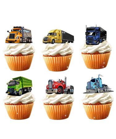 18pcs Truck Cupcake Toppers for Boys Men Happy Birthday Transportations Theme Party Supplies Semi Truck Birthday Party Decorations Glitter Truck Cake Decorations