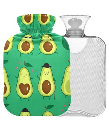 Naanle cute slice-avocado heat bottle with reference transparent hot water bottle 2 l large warm-up bag for bed hand foot pain relief heat and cold therapy
