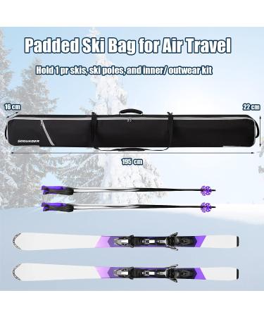 SOGUKOER Padded Ski Bag | Detachable Shoulder Strap | Fits Skis up to 185cm/195cm | Separate Pole Pockets | Ski Straps - Buy Online on GoSupps.com