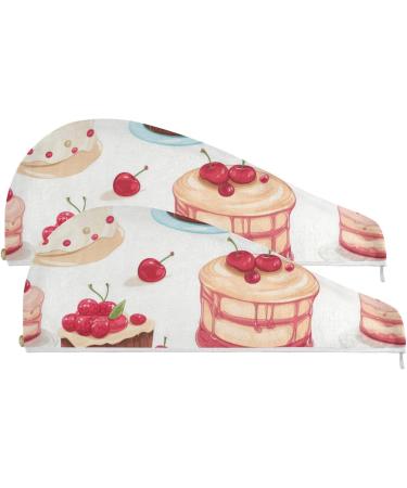 Cherry Cakes Hair Towel 2 Pack | Super Absorbent Quick Dry Hair Turbans for Women & Girls - Perfect Hair Drying Solution - Buy Online on GoSupps.com