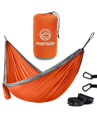 Portson Camping Hammock - Based in Madison - Double Hammock for Backpacking Travel Hiking - Portable Hammock - Tree-Friendly Straps Included Orange & Gray