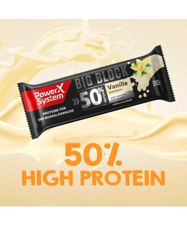 Power System Big Block Vanilla Protein Bar 16x100g - 50% High Protein Low Sugar 50g Protein Per Bar - International Shipping Available - Buy Online on GoSupps.com
