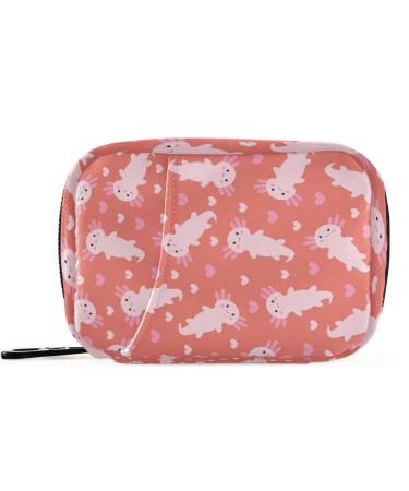 Pfrewn Pill Organizer Case 7 Day Cute Cartoon Axolotl Red Travel Pill Box with Zipper Portable Small Weekly Vitamin Medicine Supplement Holder Pouch Bag