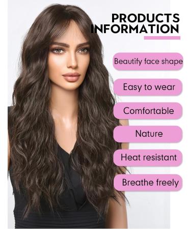 WOKESTAR Long Dark Brown Synthetic Hair Wig with Curtain Fringe for Women - Buy Online on GoSupps.com