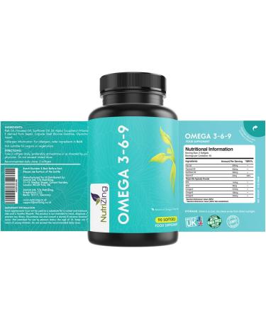 NutriZing Omega 3 6 9 Triple Strength Fish Oil + Flaxseed & Sunflower Oil - 1000mg High Strength EPA & DHA - Made in UK - Potent Essential Fatty Acids in One Softgel - Buy Online on GoSupps.com