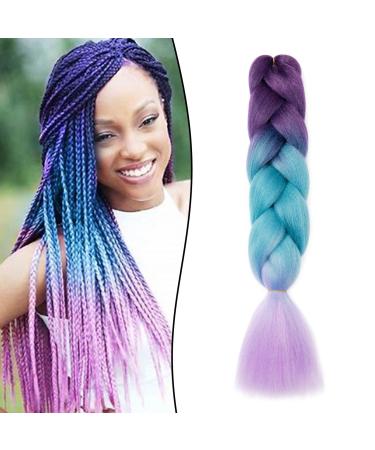 Gairyan jumbo braids extensions braid art hair 1 piece 100g braiding hair 60cm ombre synthetic braids afro hair for box crochet braids (purple & lake blue & light purple) 60 cm (1 piece) Lila & See blue & light purple