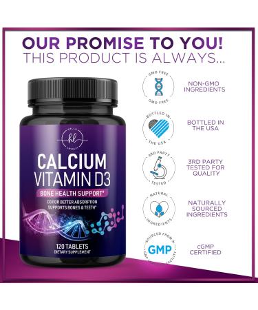 Calcium Supplement 1200 mg - with Vitamin D3 for Best Absorption - Supports Immune Health Bones & Teeth - Natural Calcium Carbonate + 1600 IU of D3 - Bottled in USA for Women & Men - 120 Tablets 120 Count (Pack of 1) - Buy Online on GoSupps.com