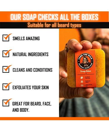 Wild Orange Walnut Beard Soap - Natural Beard Wash & Shampoo - Exfoliating Scrub for Men - Shea Butter & Coconut Oil - 1 Bar - Father's Day Gift - Buy Online on GoSupps.com