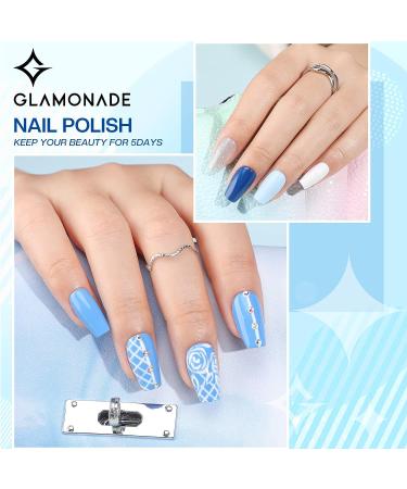 Glamonade Glitter Blue White Nail Polish Set - 10-Free Non Toxic Water Based Formula - 0.24 oz 6 Colors Kit with Rounded Design Brush - Ideal for Beginners - Buy Online on GoSupps.com