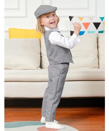 Mint Green Baby Boys Herringbone Tweed Suit Set 4pcs | Dark Gray Wedding Outfit 1-4 Years - Buy Online on GoSupps.com
