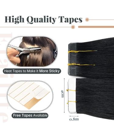 Elailite Real Hair Extensions Tape In #1 Black - 20 Pieces Invisible Glue 40cm 30g Real Human Hair - Buy Online on GoSupps.com