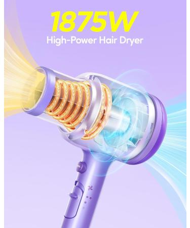 Wavytalk Hair Dryer with Comb 1875W Hair Blow Dryer with Diffuser Hair Dryer for Curly Hair Fast Drying Hair Care Purple - Buy Online on GoSupps.com
