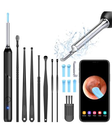 Ear Wax Removal Tool - 1080P Ear Cleaner Camera - 8 Pcs Ear Pick Ear Cleaning Kit - Otoscope with Light - Adult Ear Wax Remover with 5 Auxiliary Accessories, Endoscope for iPhone, iPad, Android Phones Black