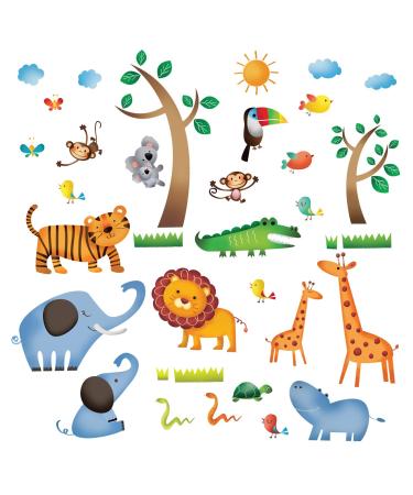 Decowall DW-1206 Wild Jungle Animals Kids Wall Stickers Wall Decals Peel and Stick Removable Wall Stickers for Kids Nursery Bedroom Living Room