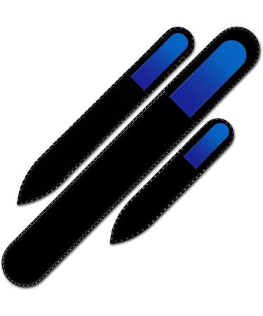 Mont Bleu Premium Set of 3 Crystal Glass Nail Files in Pouch | Handmade Gifts | Best for Natural Nails | Double Sided & Washable | Aqua Cobalt Etched Nail Files - Buy Online on GoSupps.com