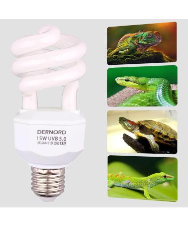 Dernord UVB & UVA Light Bulb 5.0 - 15W Compact UV Lamp for Lizards Geckos Turtles & Snakes - Ideal for Reptile Habitat - Buy Online on GoSupps.com