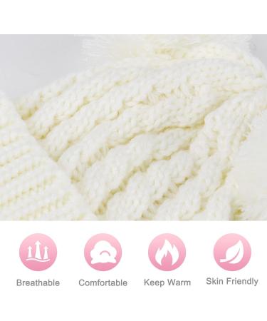 Baby Girls Double Pom Pom Bobble Hat - Warm Knitted Beanie for Toddlers 1-6Y, White - Buy Online on GoSupps.com