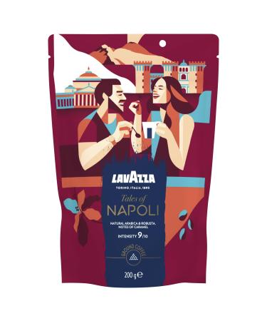 Lavazza Lavazza Tales of Napoli Ground Coffee Ideal for Mocha Coffee Makers with Aromatic Notes of Cocoa and Caramel Arabica and Robusta Intensity 9/10 Dark Roast 200g