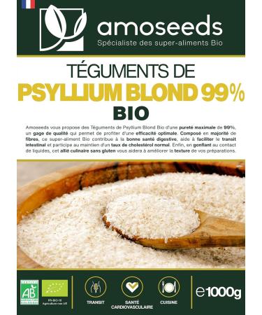 Organic Blond Psyllium 1kg | Pure Integuments 99% | 88% Fiber Transit Gluten Free | Superior Quality  - Buy Online on GoSupps.com