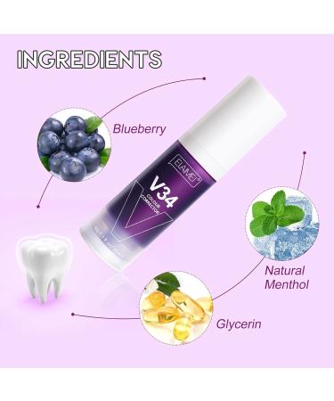 V34 Purple Toothpaste for White Teeth | Effective Tooth Stain Removal & Whitening Booster | Dentist-Recommended Color Correction Solution - Buy Online on GoSupps.com