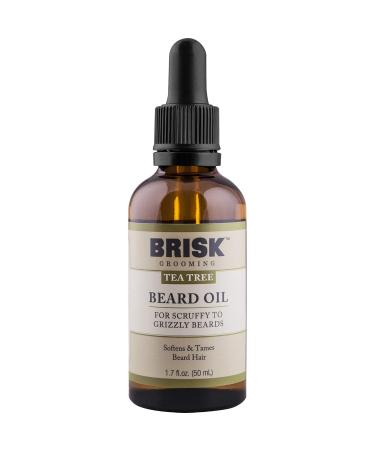 Brisk Grooming Tea Tree Beard Oil - Fast-Absorbing Natural Oil Blend for Soft Healthy Beards - 1.7 oz with Dropper - Buy Online on GoSupps.com