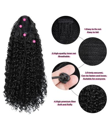 YUMOREAL Black Kinky Curly Drawstring Ponytail Extension- 16 Inch Synthetic Clip in Afro Wavy Pony Tail for Black Women - Buy Online on GoSupps.com