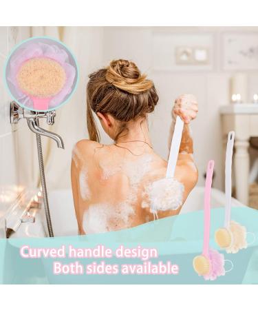 2-Pack Long Handle 2-in-1 Loofah Back Scrubber with Bristles and Sponge - Skin Exfoliating Bath Body Brush - Buy Online on GoSupps.com