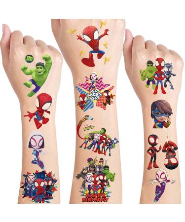 8 Sheets (198PC) Spidey And His Amazing Friends Temporary Tattoos Spider Birthday Themed Party Supplies Decoration Favors Sticker Tattoos Gift for Kids Boys Girls Home Activity Class Prizes Carnival Christmas Rewards