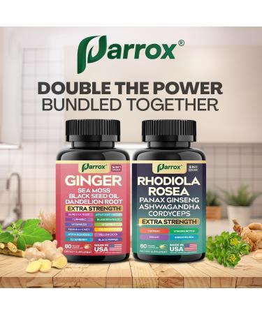 Dynamic Duo Herbal Bundle Ginger Rhodiola Rosea Sea Moss Ashwagandha Black Seed Oil Panax Ginseng Turmeric Dandelion Cordyceps Ginkgo Biloba ACV Elderberry Manuka Honey 60 Count (Pack of 2) - Buy Online on GoSupps.com
