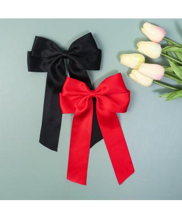 2 Pack Bow Hair Clips Pink Hair Bows for Women Girls Large Bow Clips Hair Barrette Hair Accessories(Black Red) - Buy Online on GoSupps.com