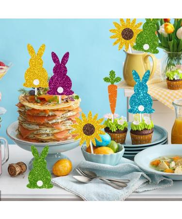 Bekecidi 30-Pack Exquisite Easter Cupcake Toppers - Vivid and Colorful Rabbit & Carrot Inserts Sparkling Party Cake Decorations - Perfect for Easter Celebrations! - Buy Online on GoSupps.com