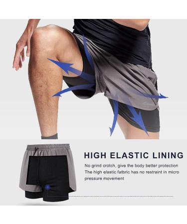 Surenow Men's 2 in 1 Running Shorts with Liner, Quick Dry Athletic Workout Shorts - Light Grey, Medium - Buy Online on GoSupps.com