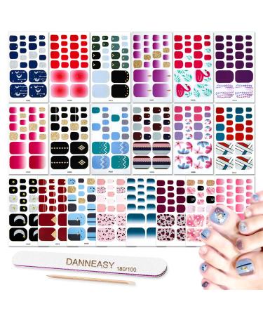 DANNEASY 20 Sheets Toe Nail Stickers Full Nail Wraps Self Adhesive Toenail Polish Strips Toes Nail Stickers Toenail Stickers Polish Manicure Sticker with Nail File  Cuticle Stick kit 1