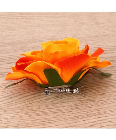 2 in 1 Large Orange Artificial Rose Hairpin & Hair Clips Brooch for Women's Party | Shop Internationally - Buy Online on GoSupps.com