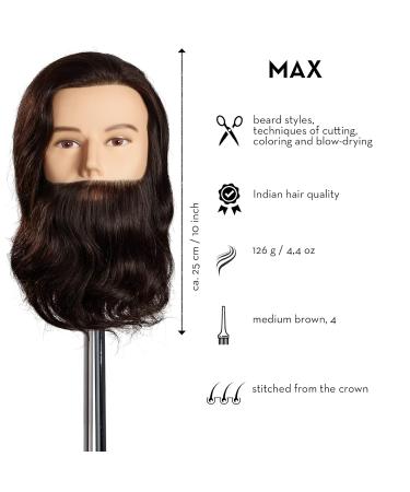L'IMAGE MAX Styling Head - Medium Brown Human Hair & Beard for Professional Styling | International Shipping - Buy Online on GoSupps.com
