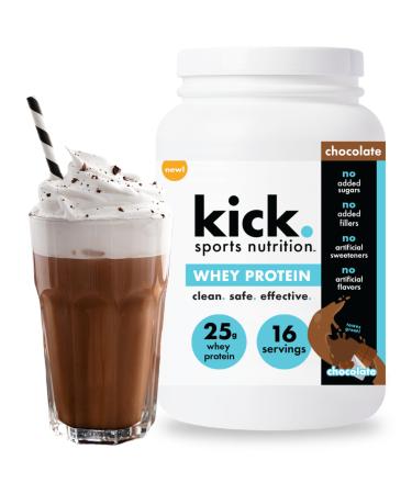 Kick Whey Protein Powder Chocolate Flavor 25 G Protein Gluten Free Workout Supplement with Amino Acids to Support Fitness Goals & Gut Health No Added Sugar No Artificial Flavor 16 Servings