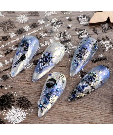 Merry Christmas Nail Art Stickers - Self-Adhesive Reindeer, Snowman, Santa Design - 8 Sheets Black & White Decals for Nail Supplies and Decoration - Buy Online on GoSupps.com