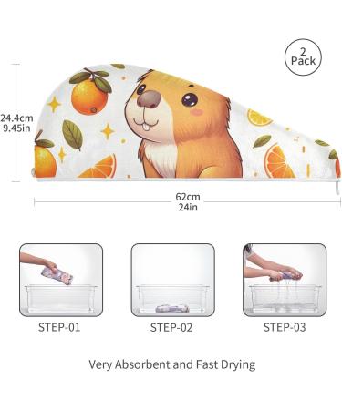 Funny Baby Capybaras Hair Towel 2 Pack | Super Absorbent Quick Dry Turbans for Women & Girls - Buy Online on GoSupps.com