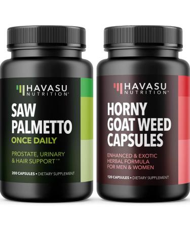 HAVASU NUTRITION Horny Goat Weed Capsules for Men & Women (60 Servings) & Saw Palmetto Supplement Capsules (200 Servings)