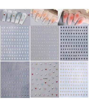 6 Sheets 3D Star Nail Stickers - Shiny Gold Silver Black & White Decals for DIY Nail Art & Manicure Decoration Supplies - Buy Online on GoSupps.com
