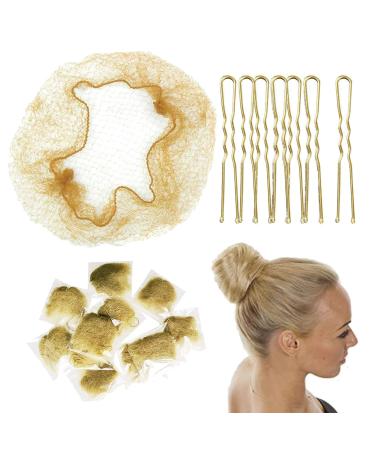 Invisible Hair Nets and U Shaped Hair Pins Set Blonde Hair Nets 50Pcs Elastic Edge Mesh Hair Nets & 50Pcs U Shaped Bobby Pins for Ballet Girl Kids Women Hair Bun (With Storage Box)) Blonde (20Pcs)