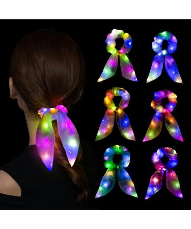 Neon Light Up Bow Scrunchies 6 Pack - Glow in the Dark Hair Accessories for Girls and Women - Perfect for Raves, Parties, Birthdays - Pattern 1 - Buy Online on GoSupps.com